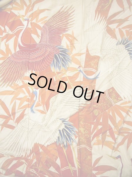 Photo6: G0805Z Used Japanese Kimono   Vermilion UCHIKAKE Wedding by Silk. Crane, YUZEN, The bottom is covered. (Grade B) (6)