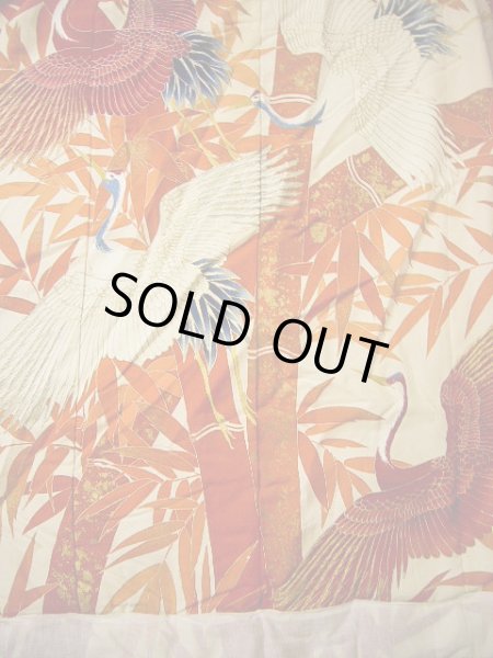 Photo7: G0805Z Used Japanese Kimono   Vermilion UCHIKAKE Wedding by Silk. Crane, YUZEN, The bottom is covered. (Grade B) (7)