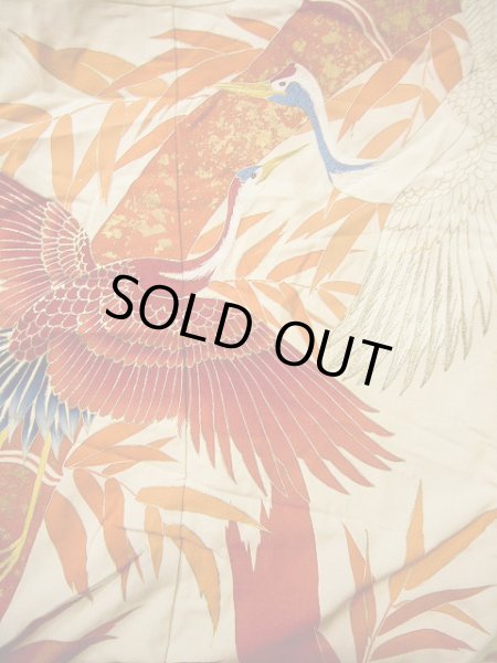 Photo12: G0805Z Used Japanese Kimono   Vermilion UCHIKAKE Wedding by Silk. Crane, YUZEN, The bottom is covered. (Grade B) (12)