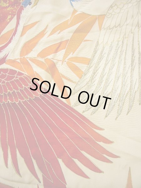 Photo14: G0805Z Used Japanese Kimono   Vermilion UCHIKAKE Wedding by Silk. Crane, YUZEN, The bottom is covered. (Grade B) (14)