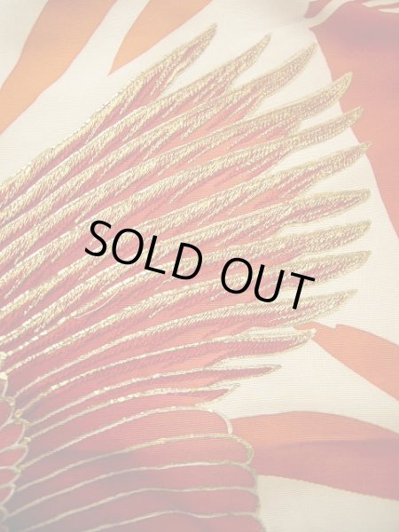 Photo18: G0805Z Used Japanese Kimono   Vermilion UCHIKAKE Wedding by Silk. Crane, YUZEN, The bottom is covered. (Grade B) (18)