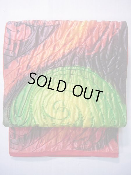 Photo2: G1216N Used Japanese  Shiny Red FUKURO OBI sash , Reversible  (Grade A) (2)