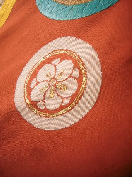 Photo15: H0901T Vintage Japanese Kimono  Smoky Orange NAGOYA OBI sash Chrysanthemum Silk. (Grade C) (15)