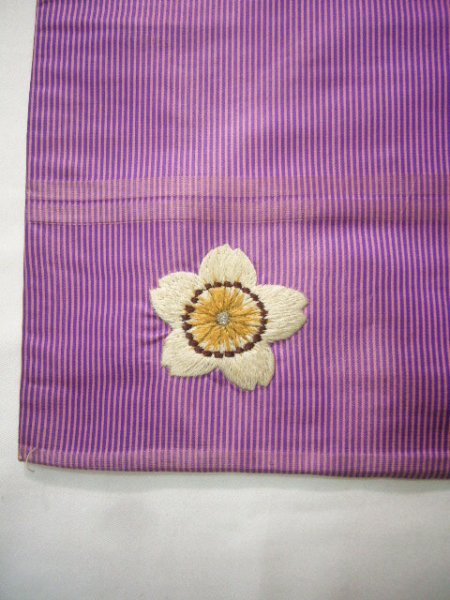 Photo4: H0901U Vintage Japanese Kimono Shiny Light Purple NAGOYA OBI sash Parrot Silk. (Grade D) (4)