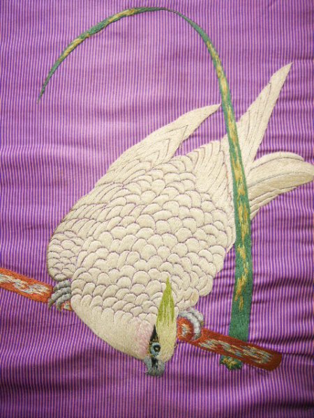 Photo5: H0901U Vintage Japanese Kimono Shiny Light Purple NAGOYA OBI sash Parrot Silk. (Grade D) (5)