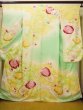 Photo1: H1025D Used Japanese Kimono  Light Yellow FURISODE long-sleeved / Silk. UME plum bloom  (Grade C) (1)