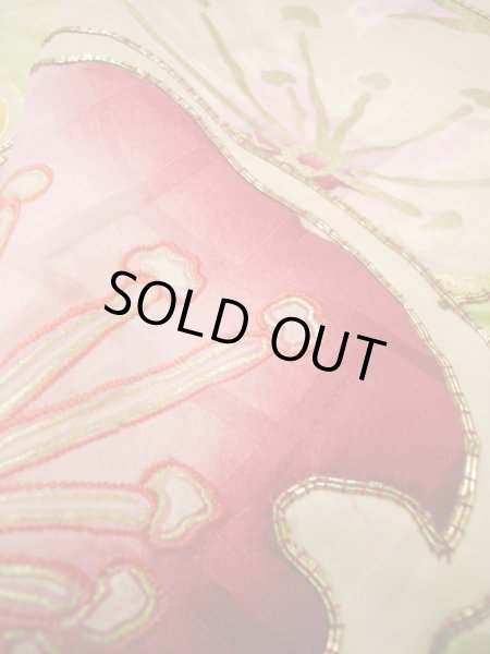 Photo12: H1025D Used Japanese Kimono  Light Yellow FURISODE long-sleeved / Silk. UME plum bloom  (Grade C) (12)