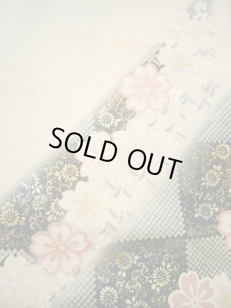 Photo13: Mint H1025K Used Japanese Kimono Pale Bluish Gray FURISODE long-sleeved / Silk. SAKURA cherry blossom  (Grade A) (13)