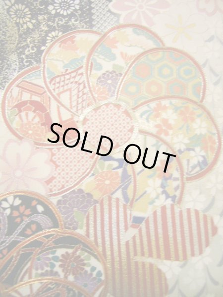 Photo16: Mint H1025K Used Japanese Kimono Pale Bluish Gray FURISODE long-sleeved / Silk. SAKURA cherry blossom  (Grade A) (16)