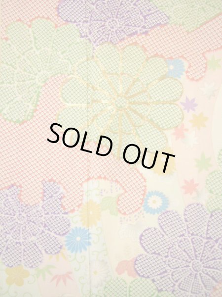 Photo6: H1025L Used Japanese Kimono Smoky Dark Off White FURISODE long-sleeved / Silk. Chrysanthemum  (Grade B) (6)