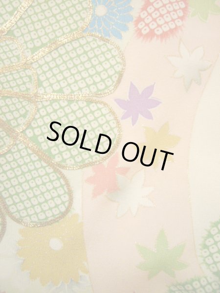 Photo12: H1025L Used Japanese Kimono Smoky Dark Off White FURISODE long-sleeved / Silk. Chrysanthemum  (Grade B) (12)