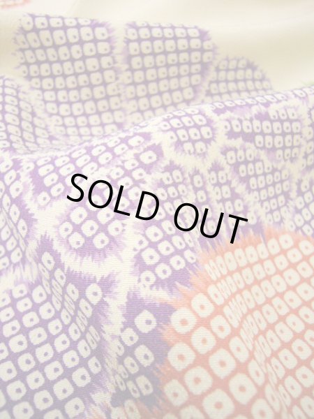 Photo18: H1025L Used Japanese Kimono Smoky Dark Off White FURISODE long-sleeved / Silk. Chrysanthemum  (Grade B) (18)