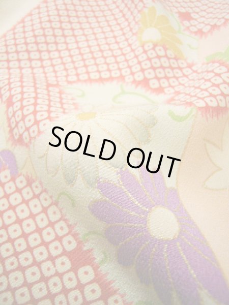 Photo19: H1025L Used Japanese Kimono Smoky Dark Off White FURISODE long-sleeved / Silk. Chrysanthemum  (Grade B) (19)