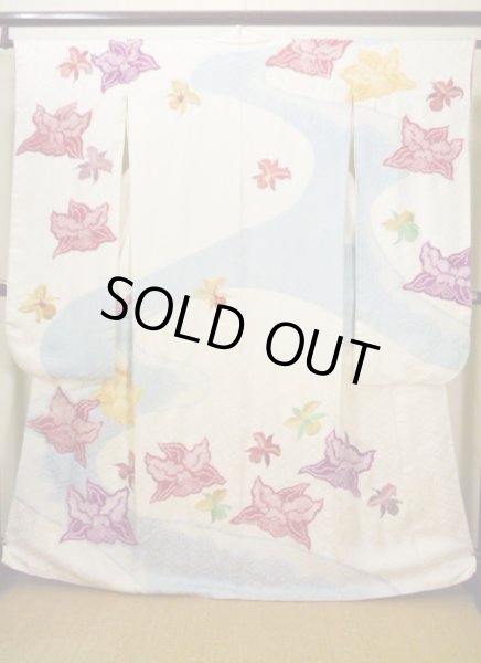 Photo2: Mint H1025M Used Japanese Kimono  Shiny Off White FURISODE long-sleeved / Silk. Cattleya  (Grade A) (2)