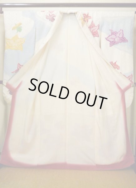 Photo4: Mint H1025M Used Japanese Kimono  Shiny Off White FURISODE long-sleeved / Silk. Cattleya  (Grade A) (4)