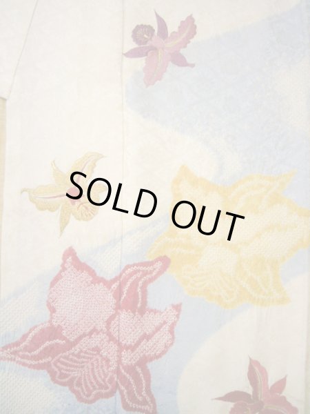 Photo5: Mint H1025M Used Japanese Kimono  Shiny Off White FURISODE long-sleeved / Silk. Cattleya  (Grade A) (5)