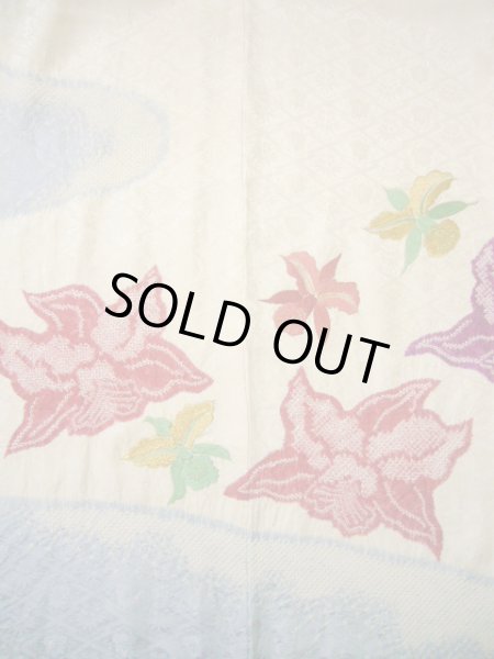 Photo8: Mint H1025M Used Japanese Kimono  Shiny Off White FURISODE long-sleeved / Silk. Cattleya  (Grade A) (8)