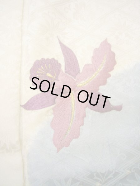 Photo10: Mint H1025M Used Japanese Kimono  Shiny Off White FURISODE long-sleeved / Silk. Cattleya  (Grade A) (10)
