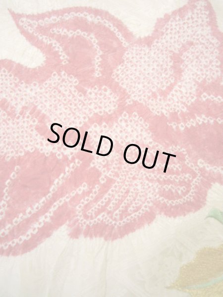 Photo16: Mint H1025M Used Japanese Kimono  Shiny Off White FURISODE long-sleeved / Silk. Cattleya  (Grade A) (16)