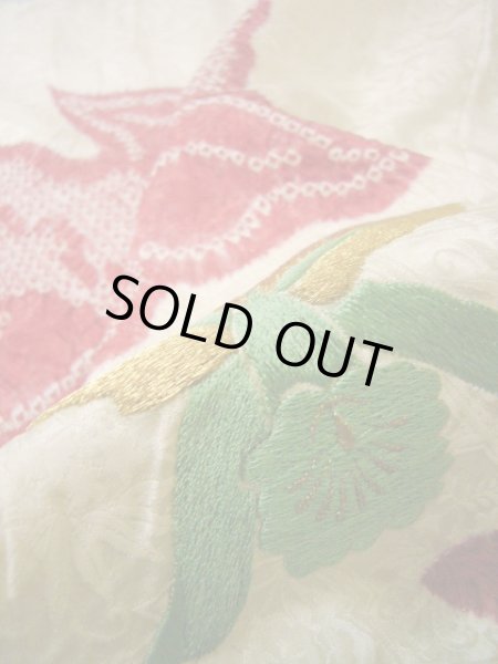 Photo20: Mint H1025M Used Japanese Kimono  Shiny Off White FURISODE long-sleeved / Silk. Cattleya  (Grade A) (20)