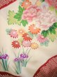 Photo7: H1025N Used Japanese Kimono  Shiny Off White FURISODE long-sleeved / Silk. Peony  (Grade B) (7)