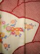 Photo14: H1025N Used Japanese Kimono  Shiny Off White FURISODE long-sleeved / Silk. Peony  (Grade B) (14)