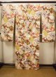 Photo3: H1025P Used Japanese Kimono   Off White FURISODE long-sleeved / Silk. Books  (Grade A) (3)