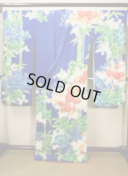 Photo3: Mint H1025T Used Japanese Kimono   Blue FURISODE long-sleeved / Silk. SAKURA cherry blossom  (Grade A) (3)