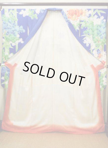 Photo4: Mint H1025T Used Japanese Kimono   Blue FURISODE long-sleeved / Silk. SAKURA cherry blossom  (Grade A) (4)