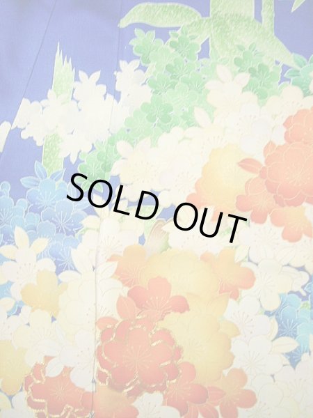 Photo5: Mint H1025T Used Japanese Kimono   Blue FURISODE long-sleeved / Silk. SAKURA cherry blossom  (Grade A) (5)