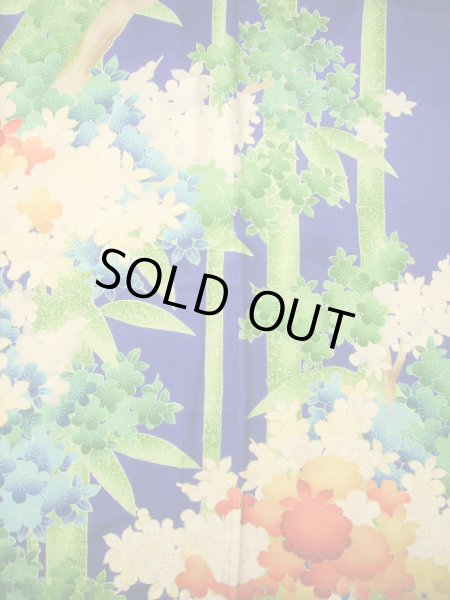 Photo8: Mint H1025T Used Japanese Kimono   Blue FURISODE long-sleeved / Silk. SAKURA cherry blossom  (Grade A) (8)