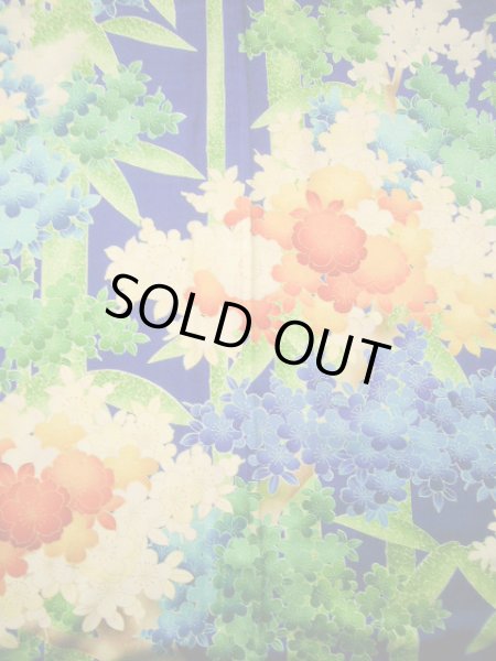 Photo9: Mint H1025T Used Japanese Kimono   Blue FURISODE long-sleeved / Silk. SAKURA cherry blossom  (Grade A) (9)