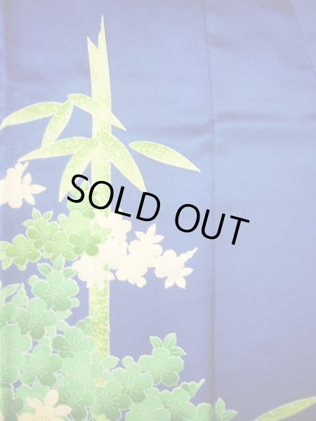 Photo10: Mint H1025T Used Japanese Kimono   Blue FURISODE long-sleeved / Silk. SAKURA cherry blossom  (Grade A) (10)
