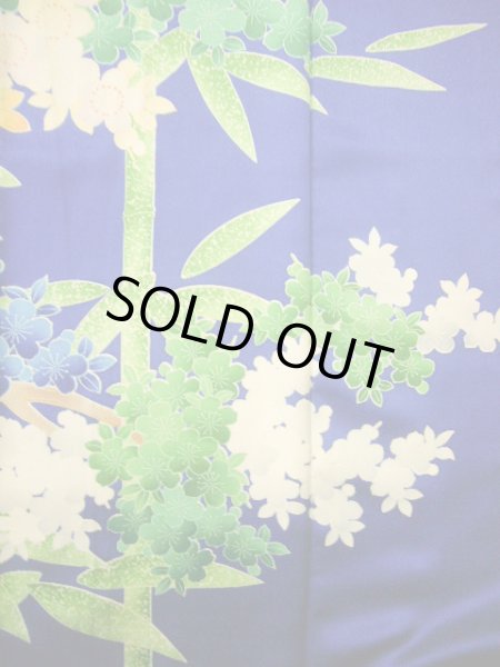 Photo11: Mint H1025T Used Japanese Kimono   Blue FURISODE long-sleeved / Silk. SAKURA cherry blossom  (Grade A) (11)