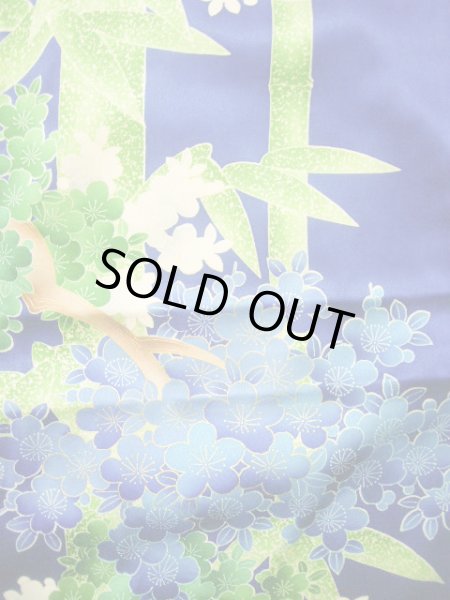Photo13: Mint H1025T Used Japanese Kimono   Blue FURISODE long-sleeved / Silk. SAKURA cherry blossom  (Grade A) (13)