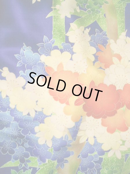 Photo15: Mint H1025T Used Japanese Kimono   Blue FURISODE long-sleeved / Silk. SAKURA cherry blossom  (Grade A) (15)