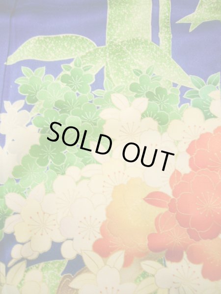 Photo16: Mint H1025T Used Japanese Kimono   Blue FURISODE long-sleeved / Silk. SAKURA cherry blossom  (Grade A) (16)
