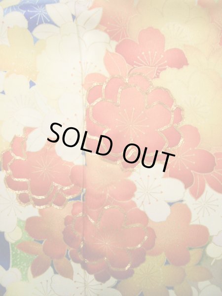 Photo17: Mint H1025T Used Japanese Kimono   Blue FURISODE long-sleeved / Silk. SAKURA cherry blossom  (Grade A) (17)