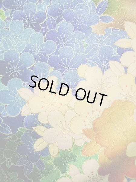 Photo19: Mint H1025T Used Japanese Kimono   Blue FURISODE long-sleeved / Silk. SAKURA cherry blossom  (Grade A) (19)