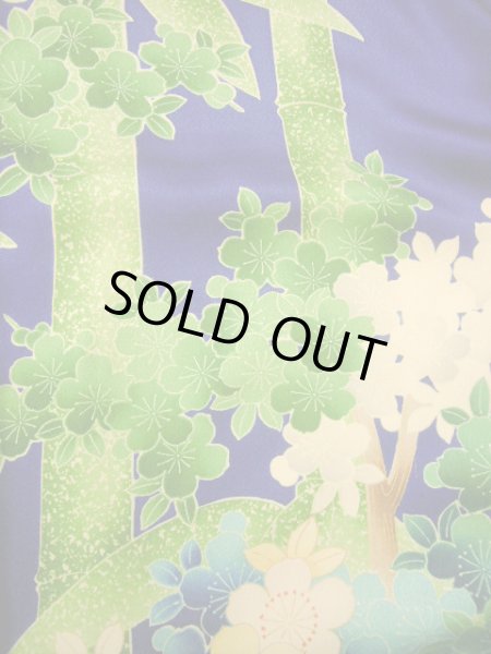 Photo20: Mint H1025T Used Japanese Kimono   Blue FURISODE long-sleeved / Silk. SAKURA cherry blossom  (Grade A) (20)