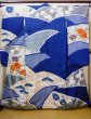 Photo1: I0107L Used Japanese Kimono   Blue FURISODE long-sleeved / Silk. Flower  (Grade A) (1)