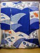 Photo2: I0107L Used Japanese Kimono   Blue FURISODE long-sleeved / Silk. Flower  (Grade A) (2)