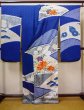 Photo3: I0107L Used Japanese Kimono   Blue FURISODE long-sleeved / Silk. Flower  (Grade A) (3)