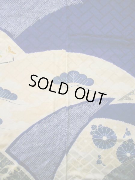 Photo8: I0107L Used Japanese Kimono   Blue FURISODE long-sleeved / Silk. Flower  (Grade A) (8)