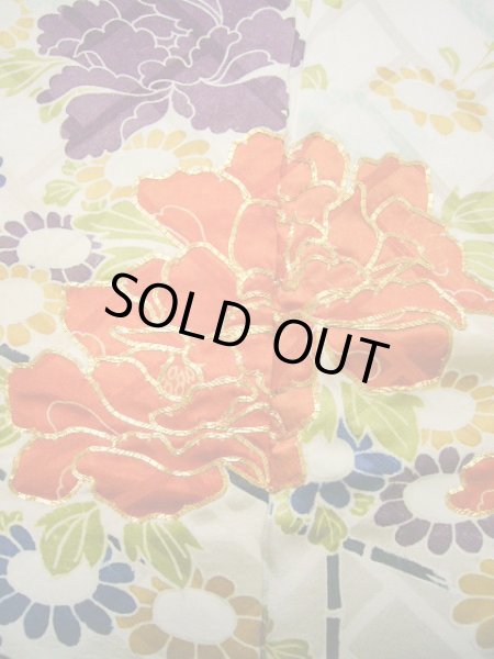 Photo13: I0107L Used Japanese Kimono   Blue FURISODE long-sleeved / Silk. Flower  (Grade A) (13)