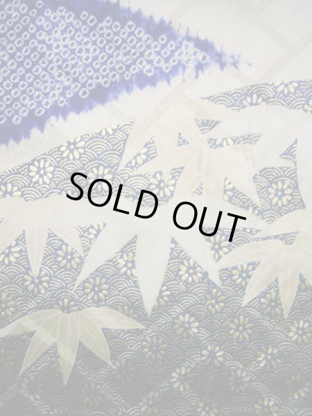 Photo16: I0107L Used Japanese Kimono   Blue FURISODE long-sleeved / Silk. Flower  (Grade A) (16)