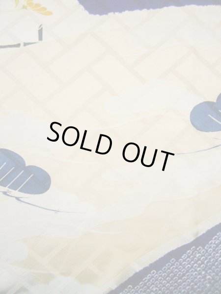 Photo17: I0107L Used Japanese Kimono   Blue FURISODE long-sleeved / Silk. Flower  (Grade A) (17)