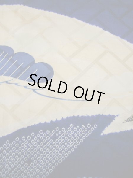 Photo18: I0107L Used Japanese Kimono   Blue FURISODE long-sleeved / Silk. Flower  (Grade A) (18)