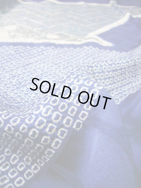 Photo22: I0107L Used Japanese Kimono   Blue FURISODE long-sleeved / Silk. Flower  (Grade A) (22)