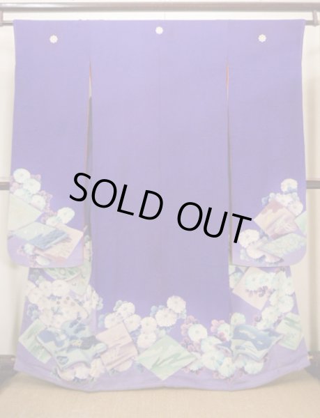 Photo2: I0107S Used Japanese Kimono  Bright Purple FURISODE long-sleeved / Silk. Book, MEIJI era (Grade C) (2)